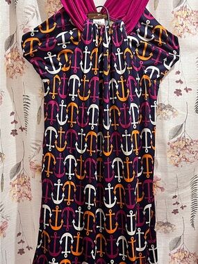 Prairie New York Navy Anchor Print Mini Dress in White, Orange & Fuchsia